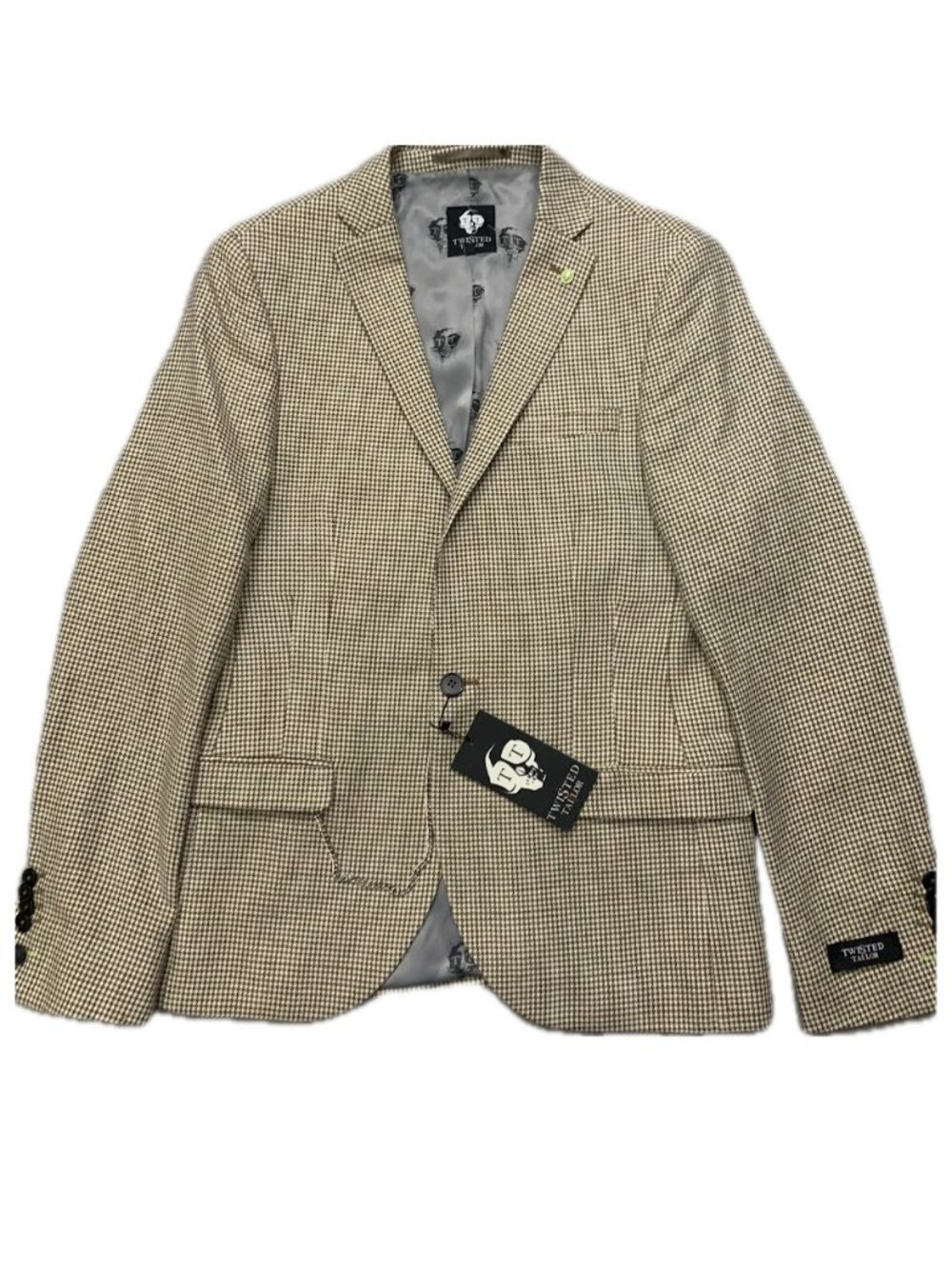Twisted Tailor Blazer Mens 36R Beige Brown Houndstooth Slim Suit Jacket